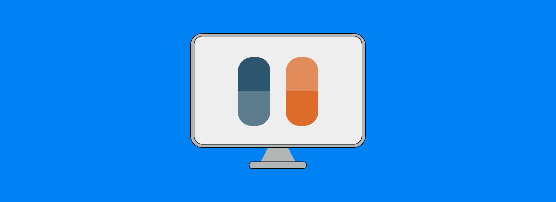 SqueezePage-Pill-featuredImg Blue pill and red pill displayed on computer screen